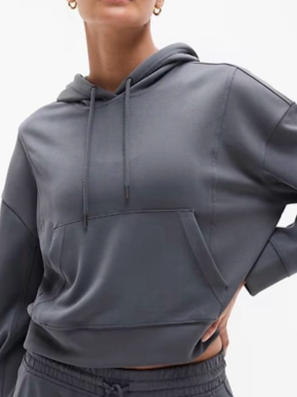 Athleta Women's Oversized Cropped Charcoal Seaside Rib Hoodie, Size L